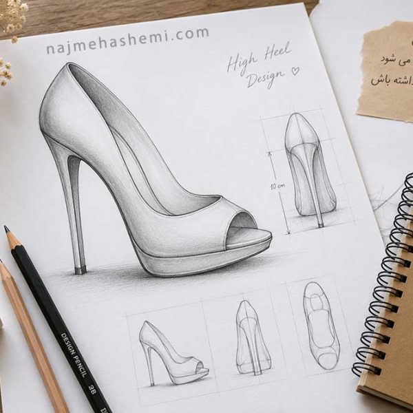 آموزش طراحی کفش پاشنه بلند با مداد