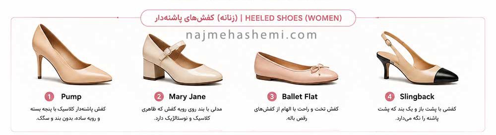 انواع کفش پاشنه‌دار و ورزشی